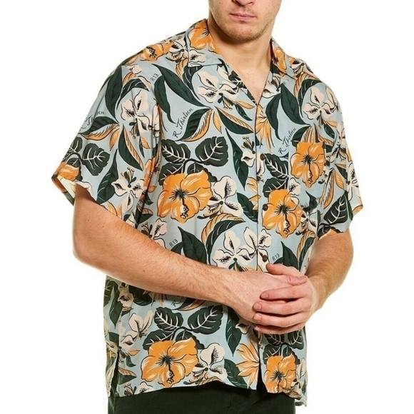 R13 ​Logo Hawaiian Tropical-Print Oversized Unisex Shirt In Blue Floral NWT Sz M - Picture 1 of 17